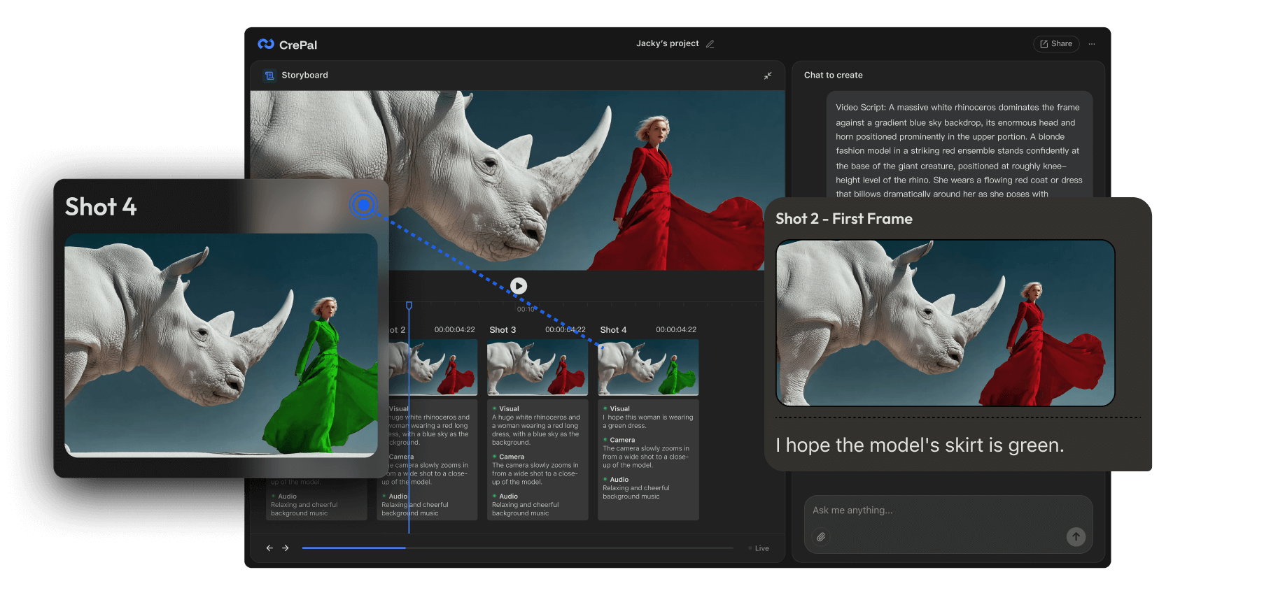 CrePal conversational AI editing interface for natural language video edits